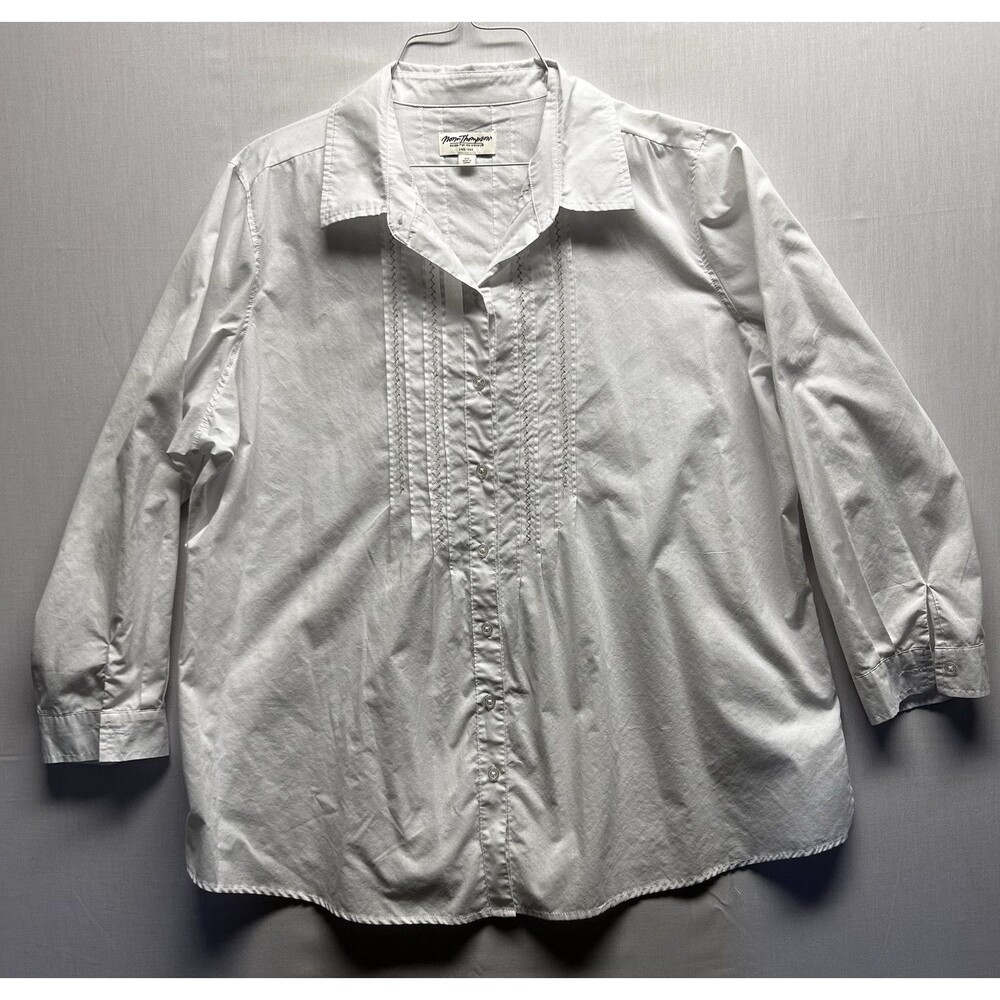 Norm Thompson Women’s White Button Up Embroidered Blouse Plus Size 2xl
